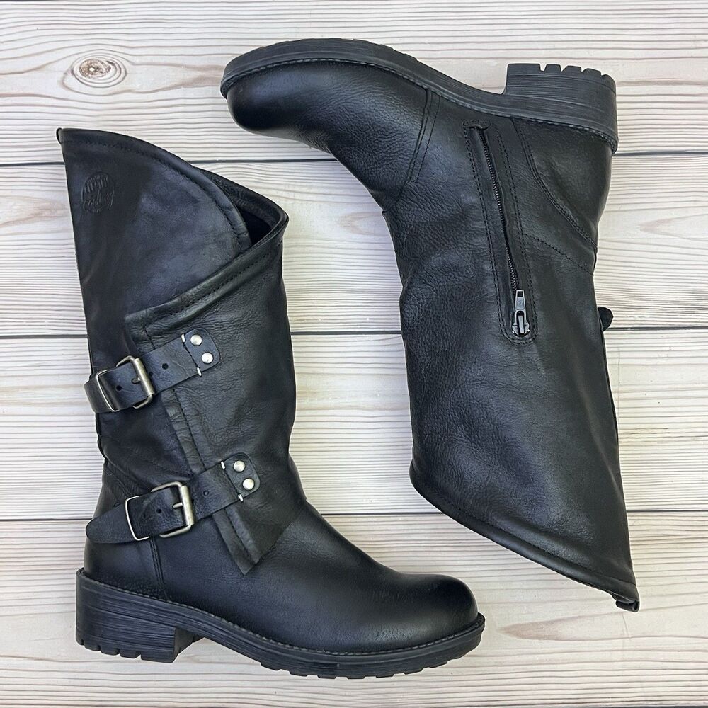 Coolway Alida Moto Boots Womens 39 EU/8-8.5 US Black Leather Biker Buckle Spain - Picture 14 of 16
